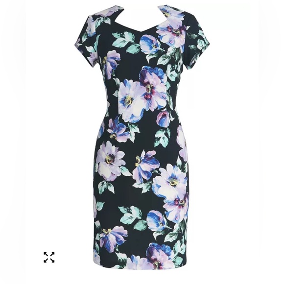 connected apparel Dresses & Skirts - Connected Apparel Black Floral Print Sheath Dress 10 NWT‎ Wedding Guest Romantic